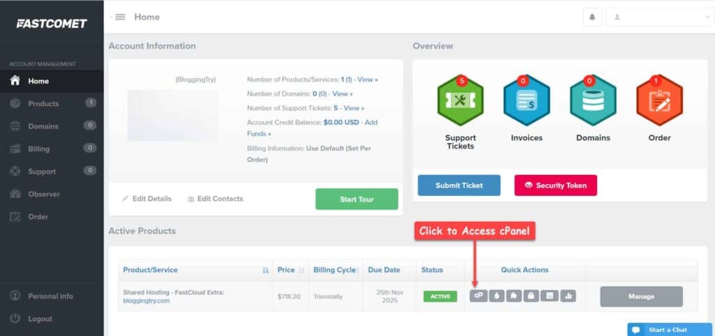 FastComet Client Area Overview