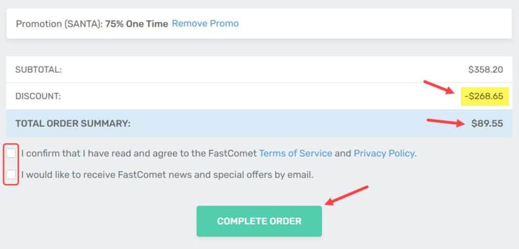 Place Fastcomet Hosting Order
