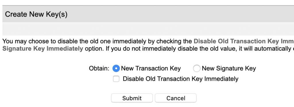 Create New Transaction Key in Authorize.net Account