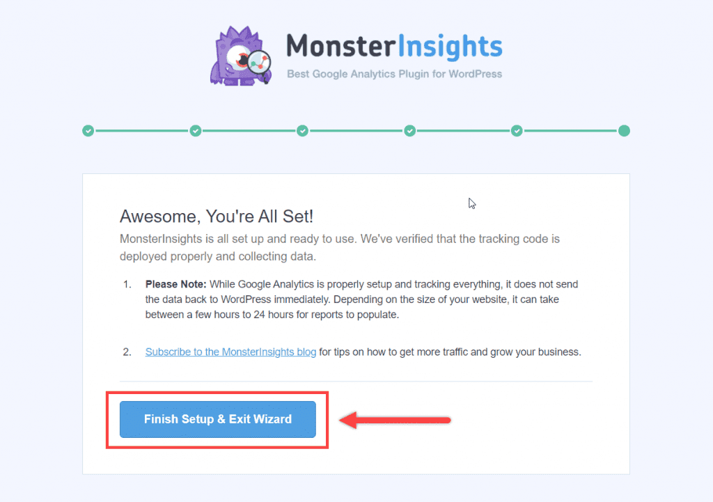 Finish MonsterInsights Setup