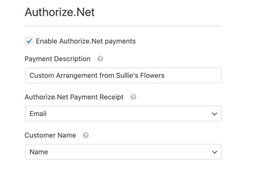 Payment Settings for Authorize.net