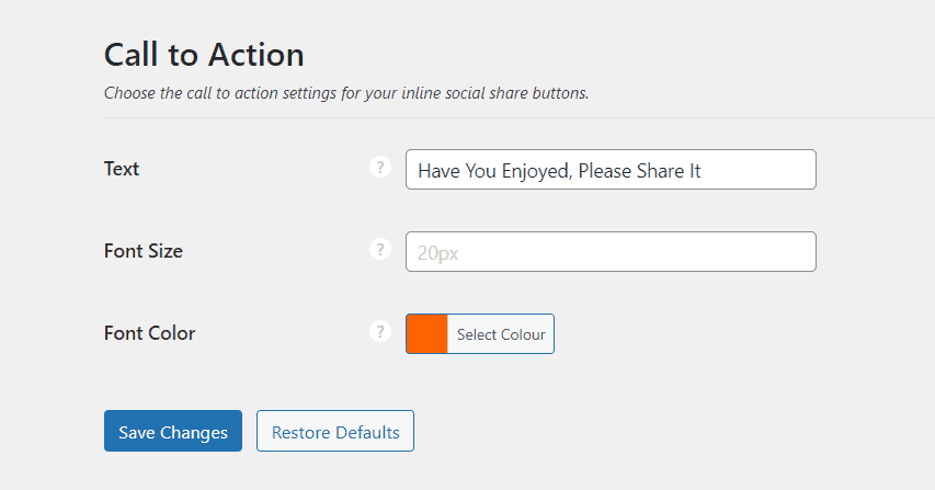 Inline Tab Call to Action Settings