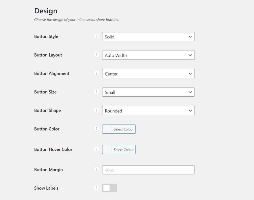 Inline Tab Design Settings