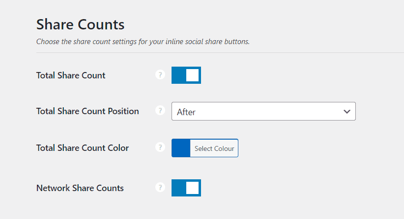 Inline Tab Share Count Settings