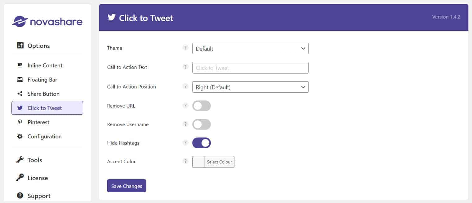 Novashare Click to Tweet Setting