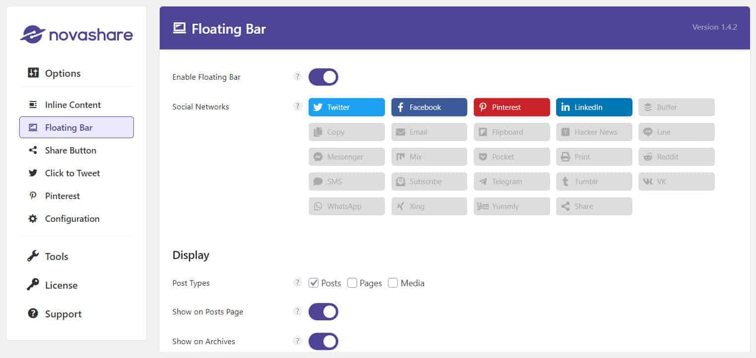 Novashare Floating Bar Setting