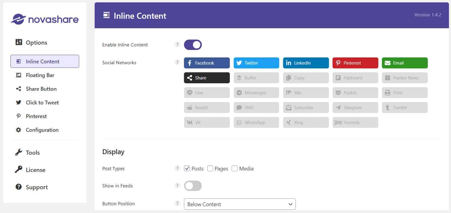 Novashare Inline Content Setting