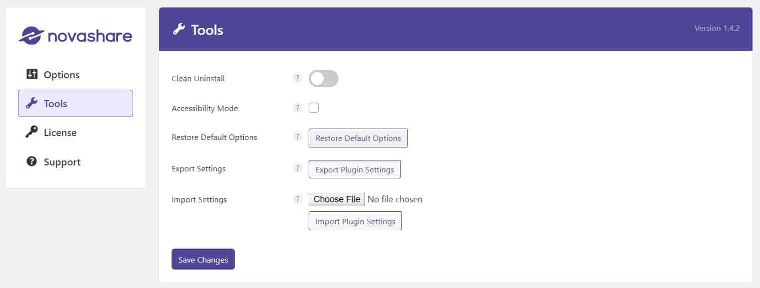 Novashare Tools Setting Option