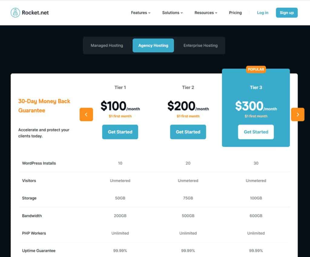 Rocket Net Agency Hosting Pricing Structure