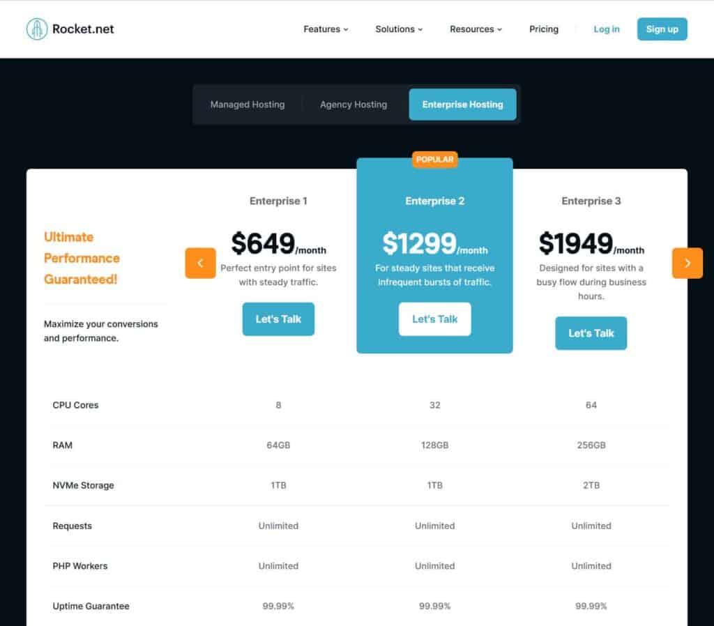Rocket Net Enterprise Hosting Pricing Structure