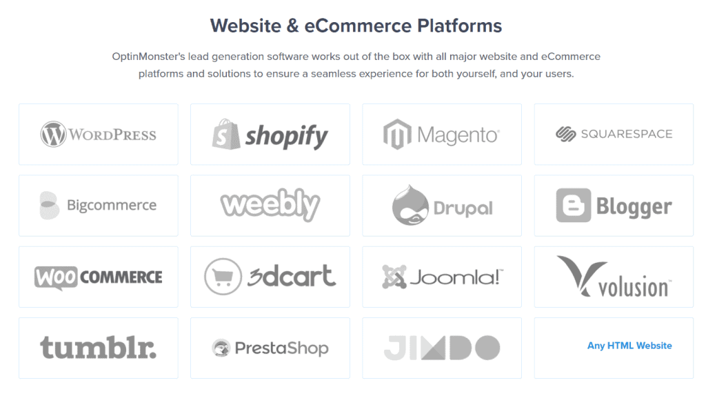 OptinMonster Supported Platforms