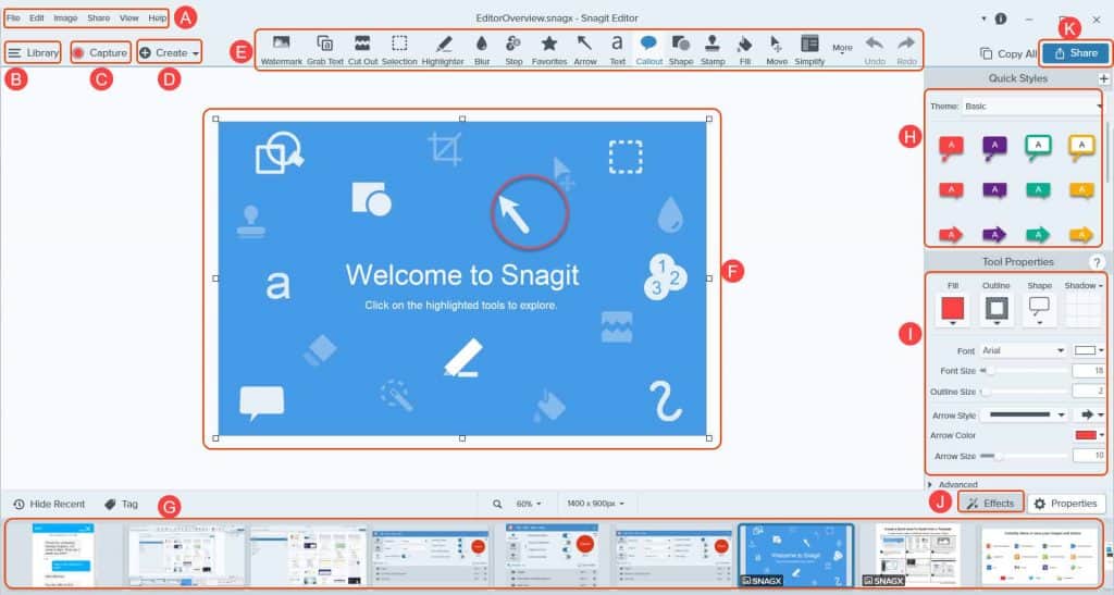 Snagit Editor Dashboard