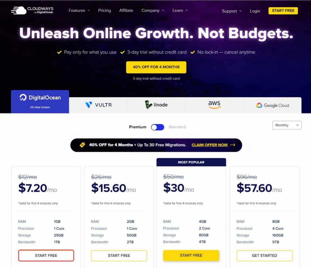 Cloudways Black Friday Pricing