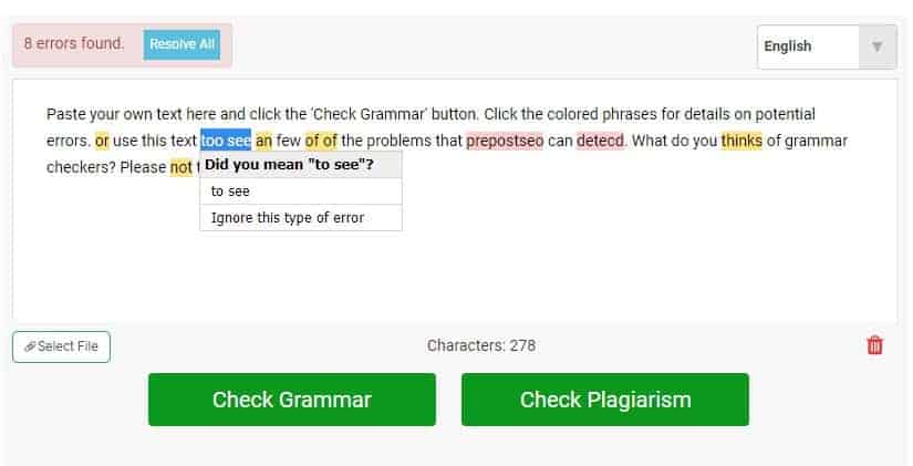 Grammaar Spelling Error Check