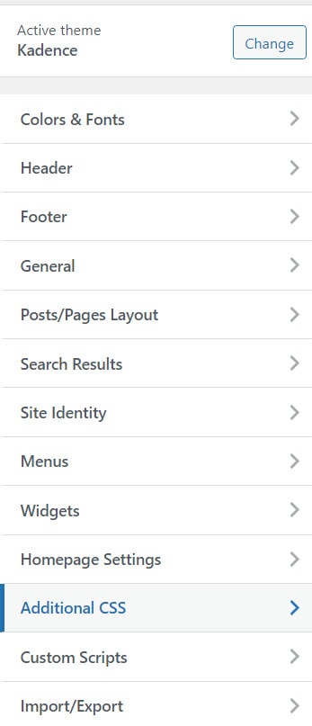 Kadence Theme Customization Option