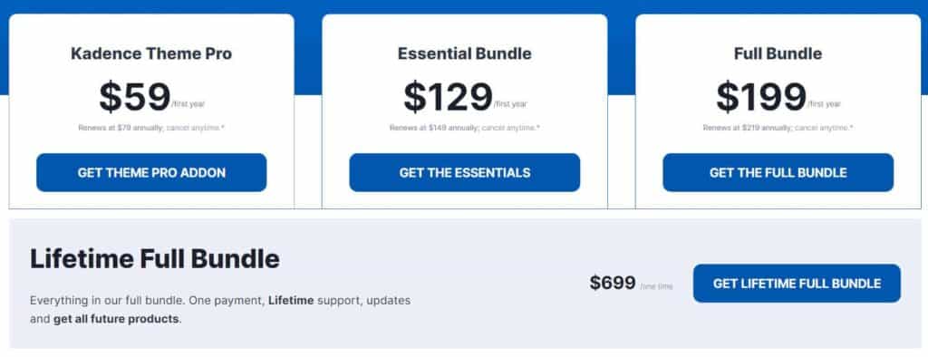 Kadence Theme Plan Selection