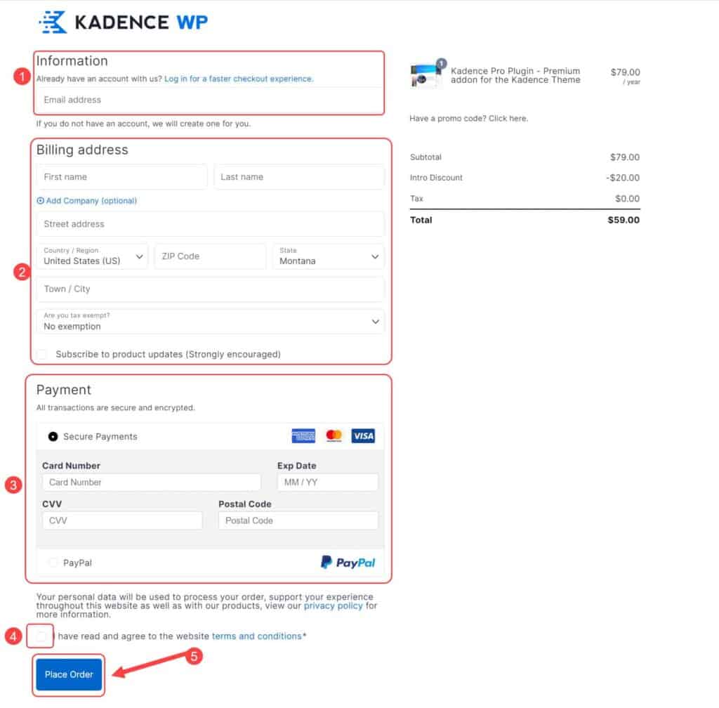 Kadence WP Account Details