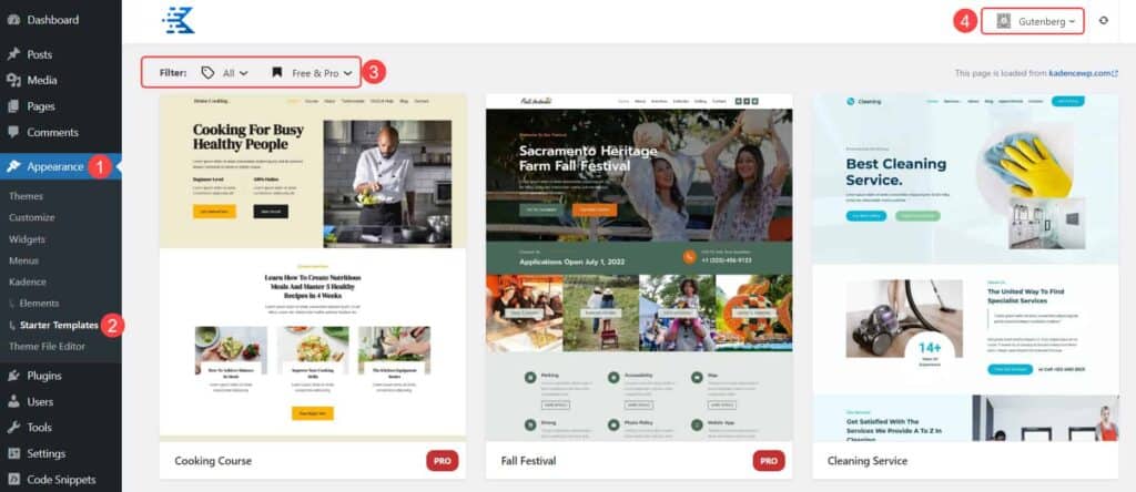 Using Kadence Starter Templates