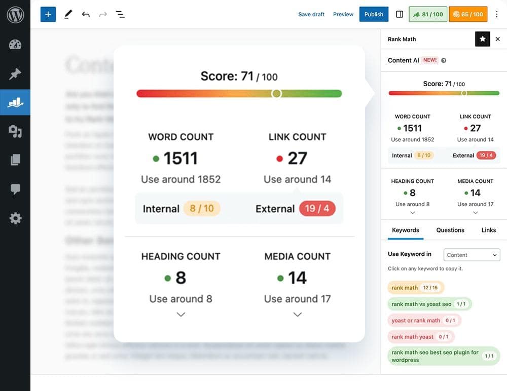 Rank Math Content AI Content Analysis