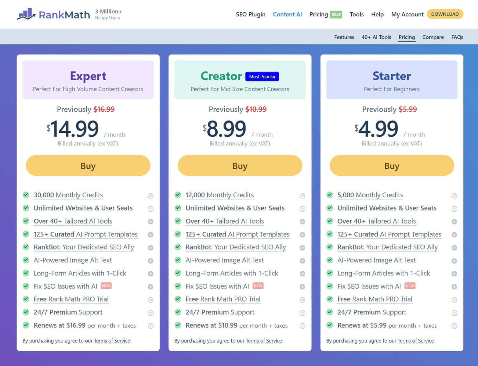 Rank Math Content AI New Pricing Structure
